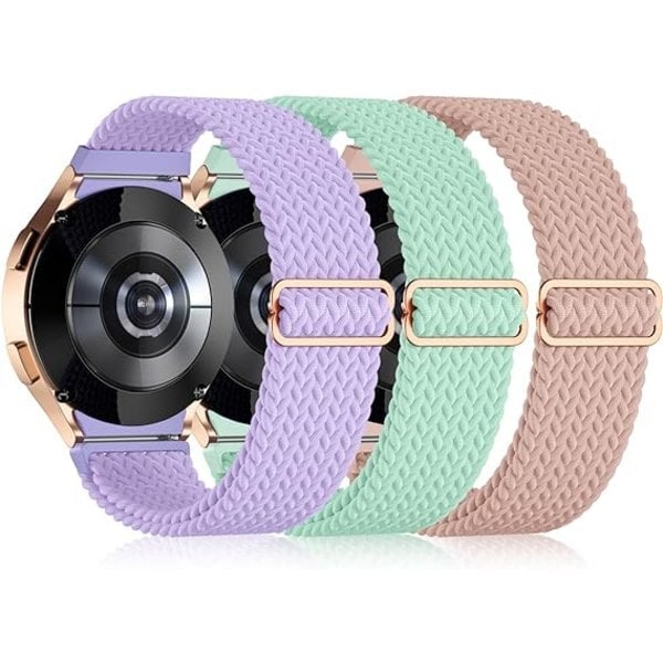 IC 3-pack No Gap Flätat Solo Loop Armband Kompatibelt med 6 40mm 44mm/ Watch 5/ Watch 4 40mm 44mm/ Watch 5 Pro 45mm/ Watch 6 Classic 47mm 43mm