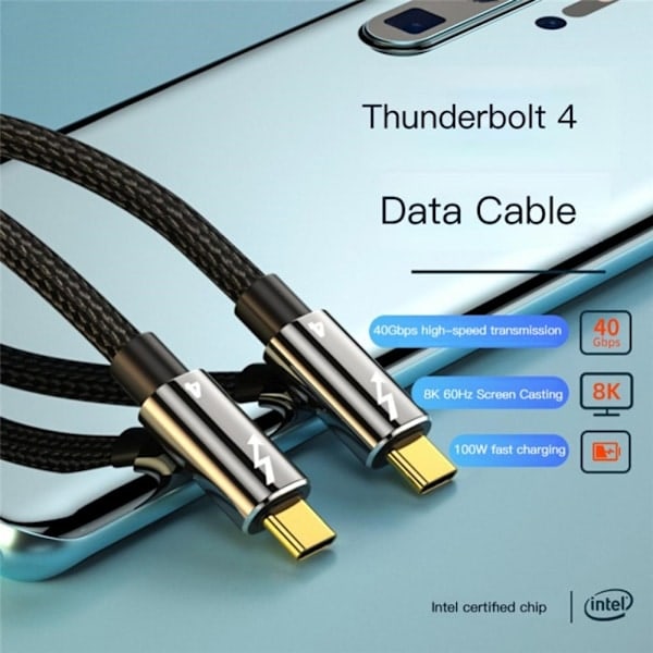 Thunderbolt 4 -kaapeli 80 cm USB-C 100 W 8K 60 Hz PD musta