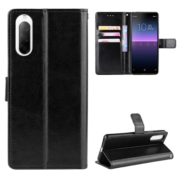 Sony Xperia 10 II - Crazy Horse Pung Etui - Sort Sort Sort