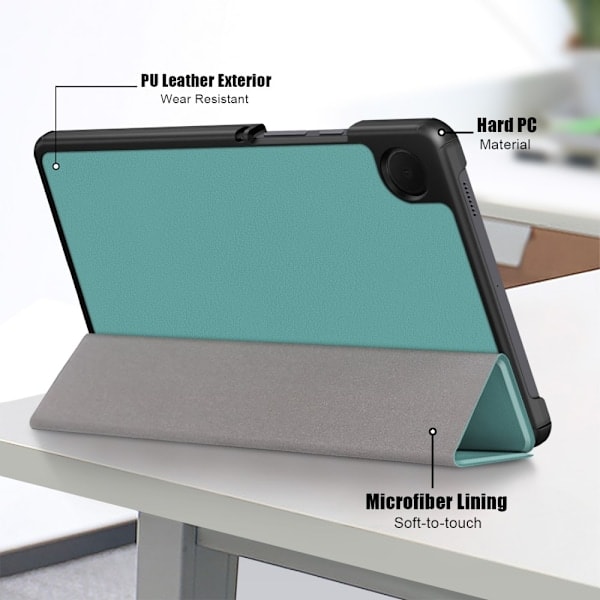 Samsung Galaxy Tab A9 Kotelo Tri-Fold PU Nahka Mustavihreä
