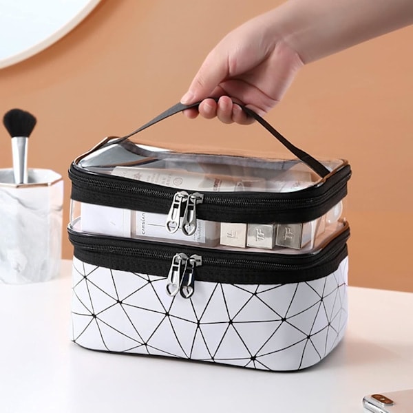 Transparent Toilettaske, Makeup Taske Organizer Dobbeltlag Stor Makeup Taske Vandtæt Rejsetaske Toilettaske Badeværelsestasker til Kvinder og Mænd