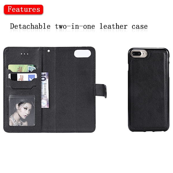 iPhone 6/6S/7/8 Plus - 2i1 Magnetisk Skal / Pung Etui - Sort Black Sort