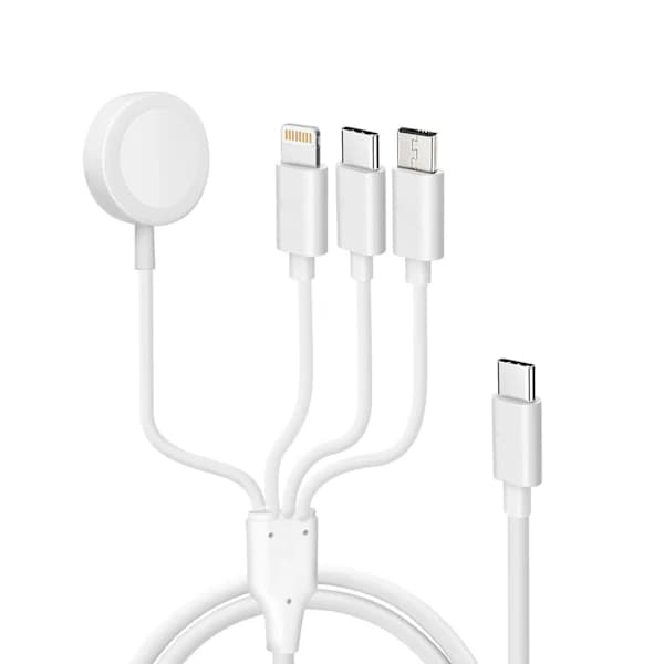 USB-C till Lightning, Micro-USB, USB-C och Magnetisk Laddkabel 2A Vit