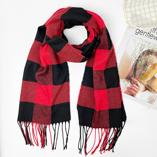 Pieces Dame Cardigans til Kvinder Varmt Ternet Sjal Hyggeligt Vinter Ternet Sjal Wrap Shawl (Rød Sort, Sort Hvid)