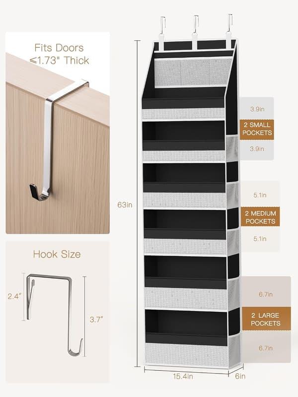 Hængende Dør Organizer - 6 Rum - 13 Netrum - Sort