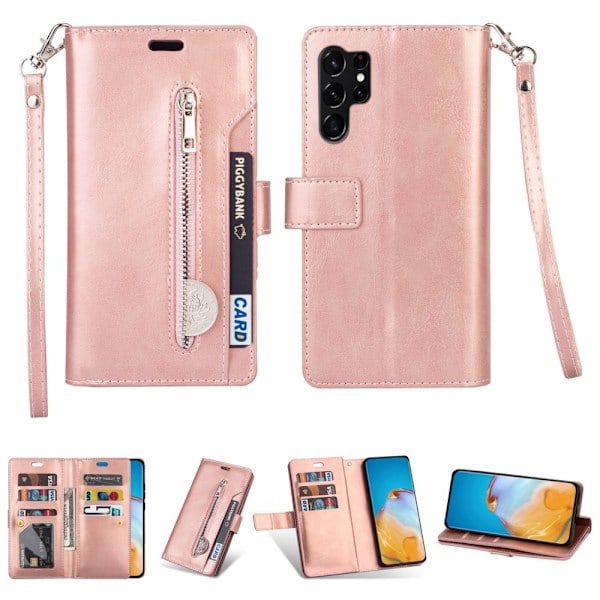Galaxy S23 Ultra Deksel Multifunksjonell Med Frontlomme Rosegull