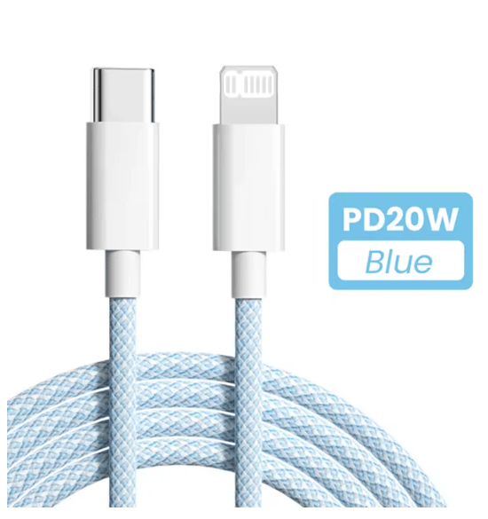 20W USB-C PD-kabel til iPhone 14 13 12 11 Pro Max Xs 8 Plus iPad 3A Datakabel til iPhone Type-C Datakabel blå