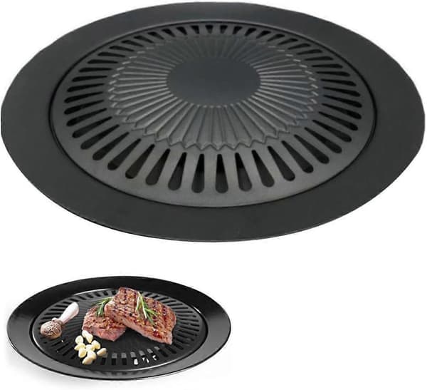 Koreansk BBQ Grillpanne - Non-Stick Rund Grillplate med Rustfrie Tenger