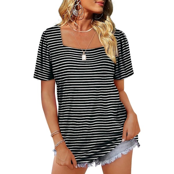 Dame Topper Casual Firkantet Hals Puff Erme T-skjorter Løs Passform XL