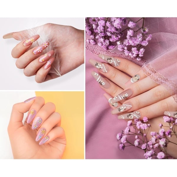 Blommiga nagelkonstdekaler, präglade nageldekorationer Nagelkonstdesign Självhäftande nageltillbehör med nagelpincett