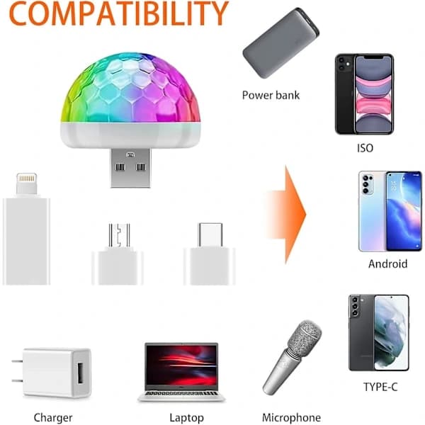 {PL}Mini Diskokule Lys USB, Diskokule LED Partylys, Stemmestyring, Disco Party Lys, Musikkstyrt Disco Lyseffekter, Disco Lys For Barn