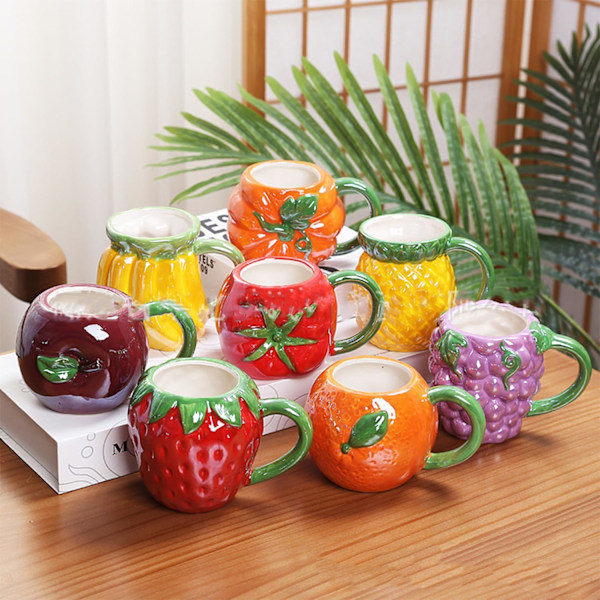 Jordbærkrus, Stort Kawaii 3D Frugtkrus, Keramikkrus Porcelænskop Kaffekrus, Jordbær Dekorativt Krus Tekop Kaffekrus Fødselsdagsgave