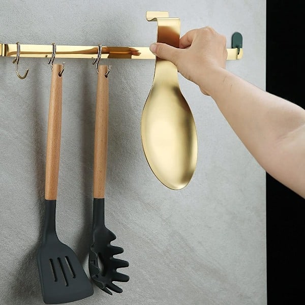 Matt Gyllene Skedstöd, Rostfritt Stål Skedhållare för Spis, Köksredskapshållare för Slev, Kastrullockshållare (1 Styck 25 cm)