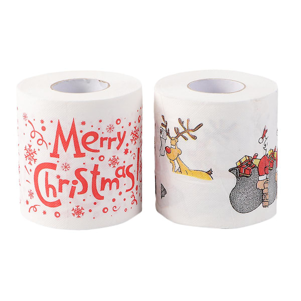 2 Rull Kreativt Toalettpapir Jule-nisse Trykk Rull Papir Farget Trykt Jule-baderomspapir