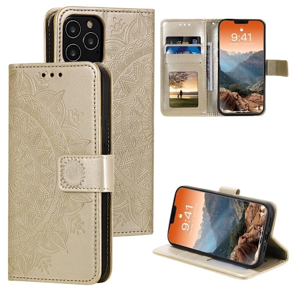iPhone 12 / 12 Pro - Mandala Etui - Guld Guld Guld