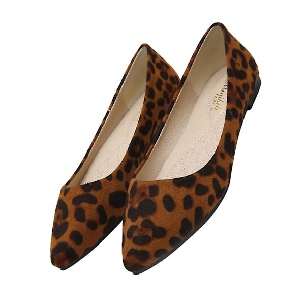Mode Leopardskor Platta Skor Spetsiga Skor Fritid för Kvinnor Dam (Brun Leopard, Storlek 43)