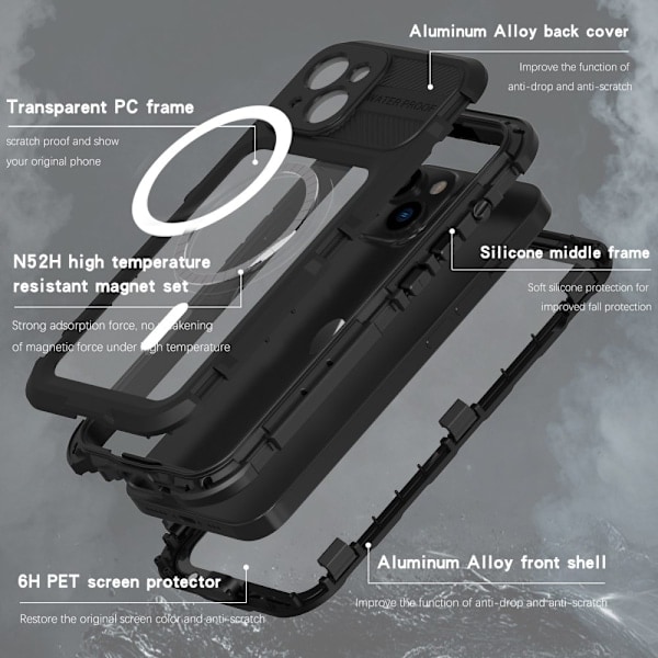 ShellBox iPhone 14 MagSafe IP68 Aluminium Vattentätt Skal Svart
