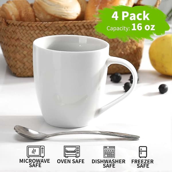 4 krus hvide store kaffekrus til kaffe og te