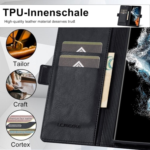 LC.IMEEKE Galaxy S23 Ultra Etui RFID Magnetisk Lukning Sort