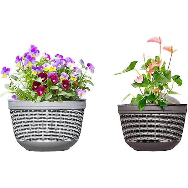 Muoviset riippuvat kukkaruukut parvekkeelle, aitaan, seinälle, viemäröinnillä ja 4 koukulla, 2 kpl, 21*13.5cm, harmaa+kahvi