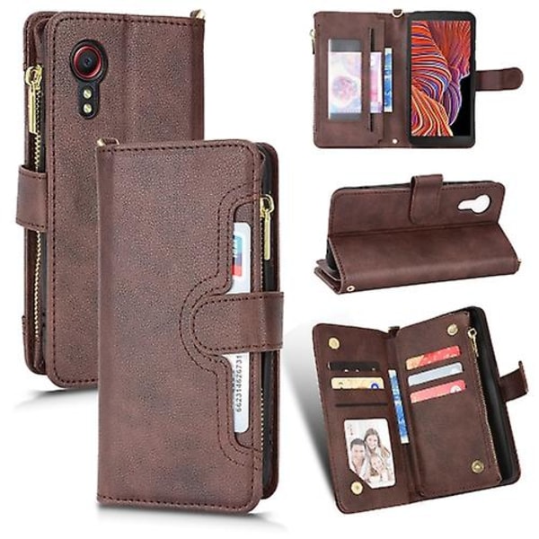 Lychee Texture Zipper Leather Case for Samsung Galaxy Xcover 5 Brown