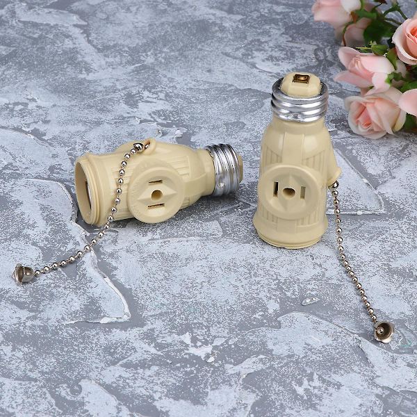 3-pack E26 Lampbasadapter Bakelite Glödlampshållare Två Uttag Skruvsockel med Dragkedja