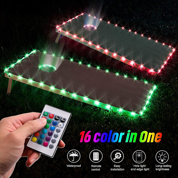 LED Lys, Fjernbetjent Cornhole Board Kant- og Ring LED Lys, 16 Farveskift selv, en fantastisk tilføjelse til at spille Bean Bag Toss Cornhole