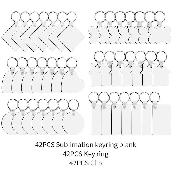 126-dels Set med Tomma Nyckelringar för Sublimering med Klämma, Klar Akryl för Värmeöverföring