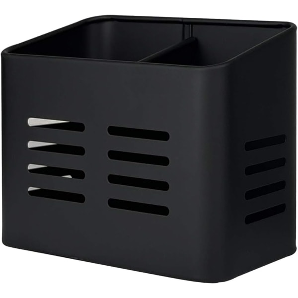 2-rums metal bestikkasse, bestik drypbakke 9 x 16 x 13,5 cm, vertikal værktøjsorganisator til køkkenbord og bord (sort)