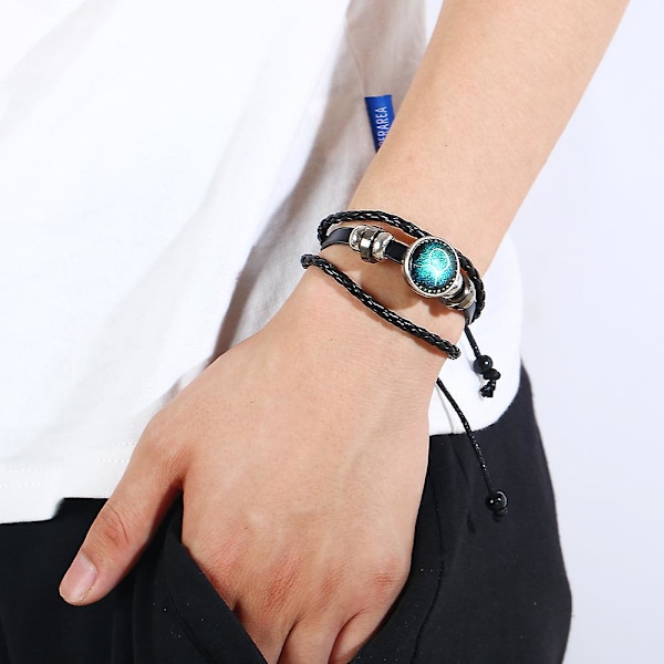 12 st Zodiac-armband för kvinnor och män, 12 st konstellationer, pärlor, handvävda läderarmband, flätade punkkedjor