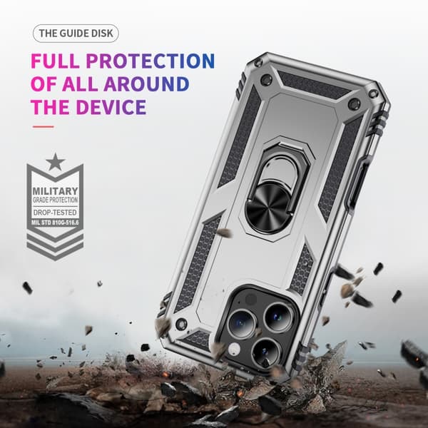 iPhone 16 Pro Max Cover Stødsikker Hybrid Ring Sølv