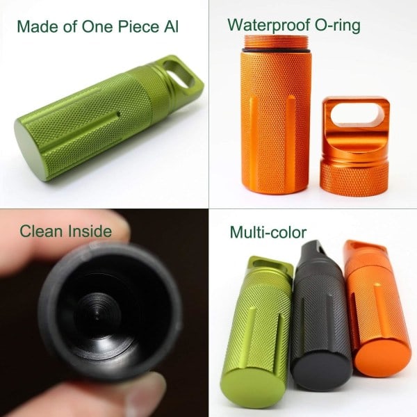 PPFISH Militärklassad lufttät EDC-tillbehörsväska, pillerburkskapselnyckelring, utomhusöverlevnadsförvaringsmetallbehållare torrbox (3-pack)