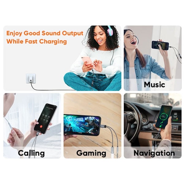 CableCreation 60W PD 2in1 USB-C - USB-C/AUX -sovitin Harmaa