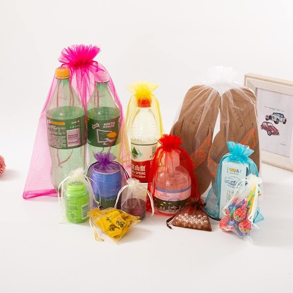 100 stk. 10 Farver Smykkeemballagepose 8*10 cm Organzaposer Gaveopbevaring Bryllup Snørelukningsposer