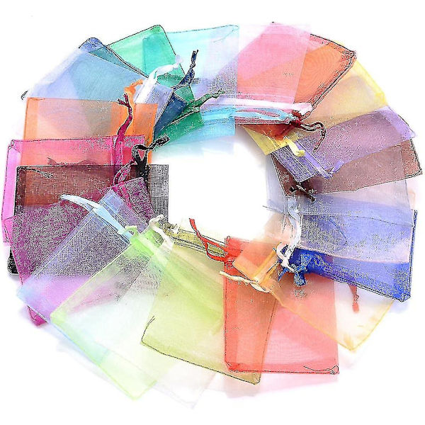 50 Stykker 10 X 15 Cm Organza Gavepose med Snøre til Slik, Bryllupsgavepose-