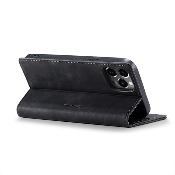 CASEME iPhone 14 Pro Kotelo Retro Flip Musta