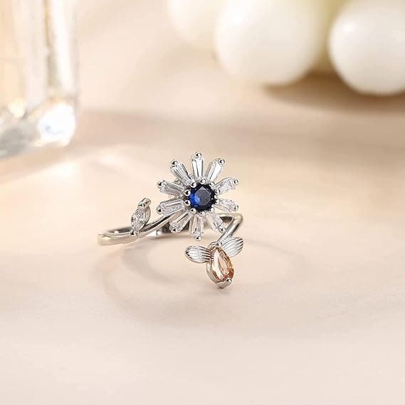 2 stk. Sølv Angstringe til Kvinder Solsikke Fidget Ring Du er Mit Solskin Angstring Månesten Anti Stress Ring