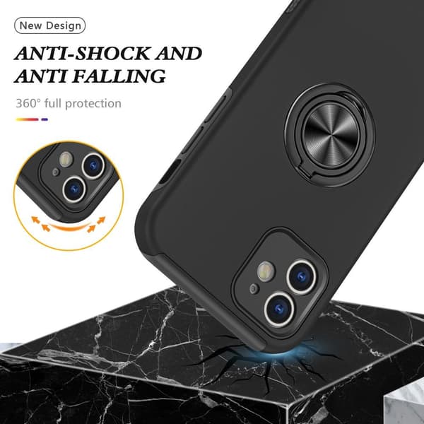 iPhone 12 Hybriddeksel med fingerring - Svart