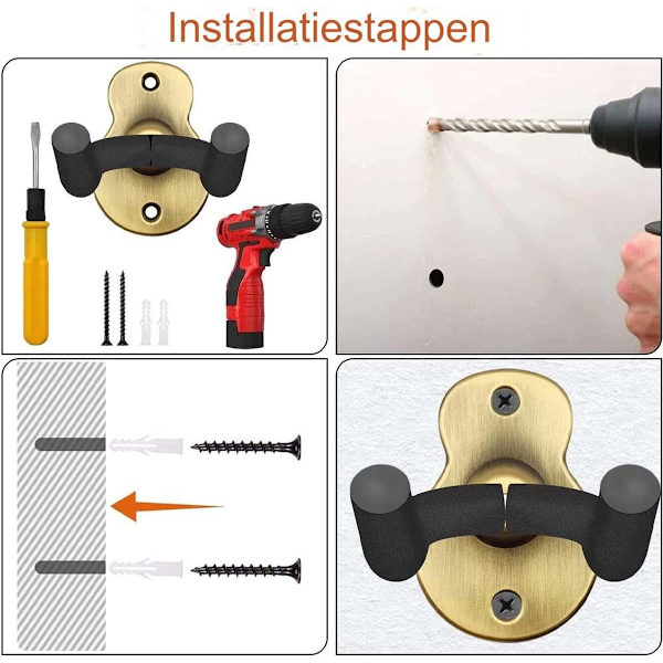 Gitarrställ, väggfäste krok, metall, 2-pack, universell för gitarr
