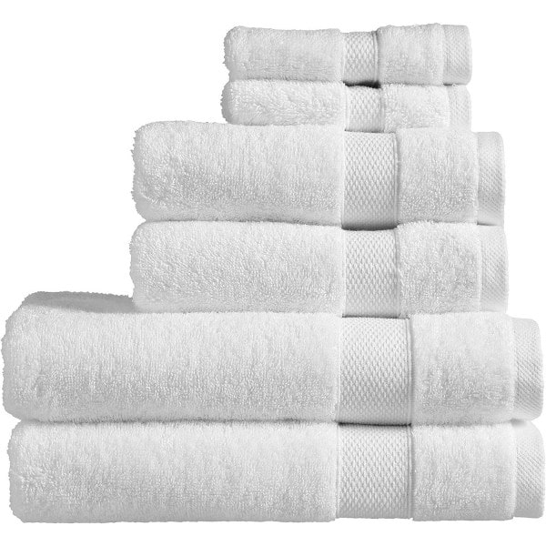Badehåndklædesæt | 6-pak | 2 Badehåndklæder 2 Håndklæder 2 Vaskeklude | Hurtigtørrende | Tonale og Stilfulde | Bløde Absorberende Badehåndklæder, Hvid