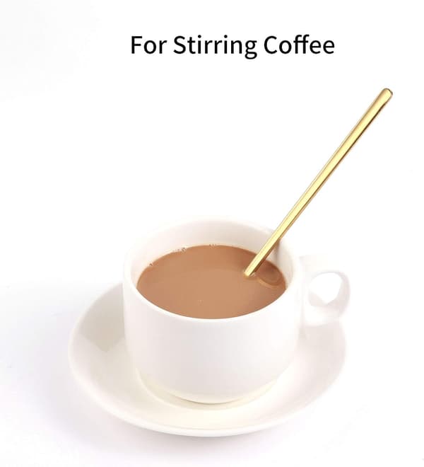 4 Stykker Guld Lange Skeer – 17 cm – 304 Rustfrit Stål – Til Kaffe, Te & Drikkevarer