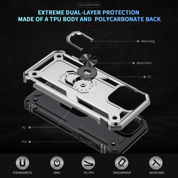 iPhone 16 Pro Max Cover Stødsikker Hybrid Ring Sølv