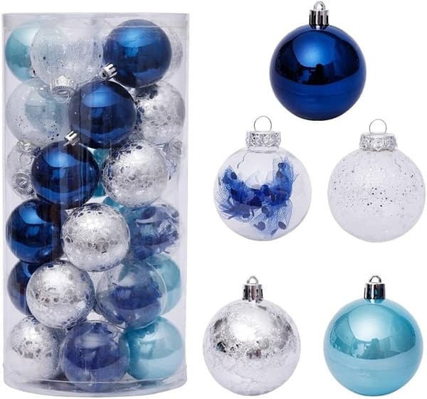 Julgranskule-set (60 mm/2,4 tum, blå+vit, 30 st)