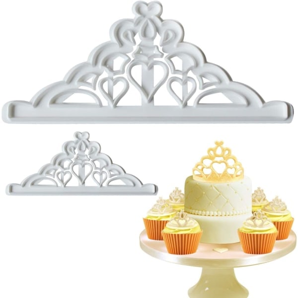 Kronkageforme Sæt - Tiara Fondant Udskærere Krone og Prinsessekrone Form CupCake Dekoration Gumpaste Form, 2 stk