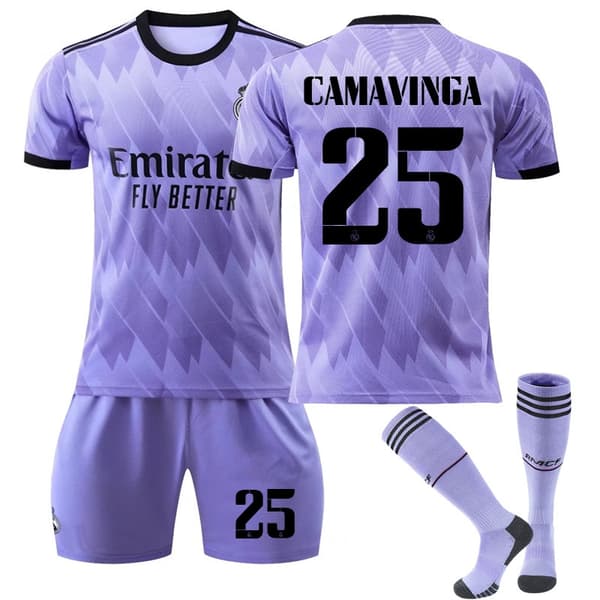 22 Real Madrid drakt borte NO.25 Camavinga sett