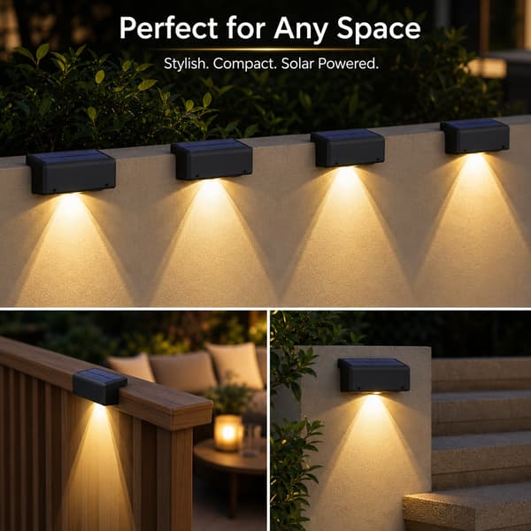 Solar Hegnslampe, Varm LED Vandtæt Trin Dæklampe, Sort, 1-Stykke light (warm light) Single pack