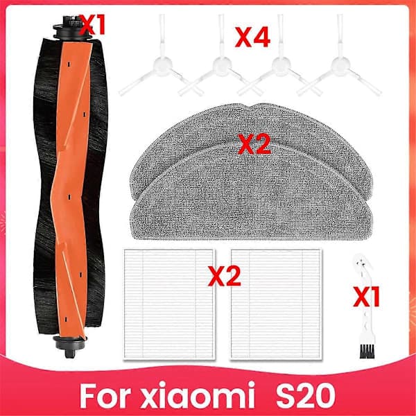 Reservedele til Xiaomi S20 Robotstøvsuger, hovedbørste, sidebørste, Hepa-filter, moppeklud, tilbehør