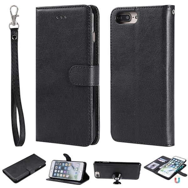 iPhone 6/6S/7/8 Plus - 2i1 Magnetisk Skal / Pung Etui - Sort Black Sort