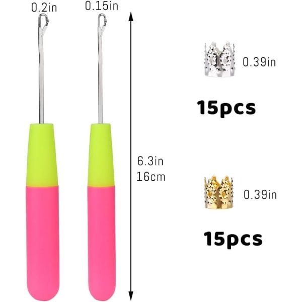 2 kpl lukitusneula + 30 kpl dreadlock-hiuskoriste punontaan hopea kulta metalli