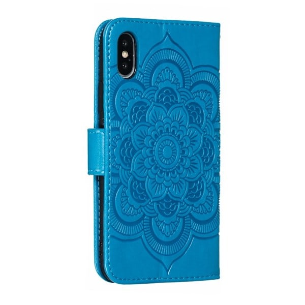 iPhone X/Xs - Mandala Lær Etui - Blå Blue Blå